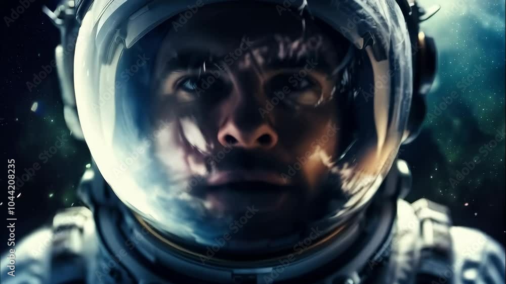 Poster astronaut floating outside a spaceship in outer space. man in protective helmet and suit. cosmos dis
