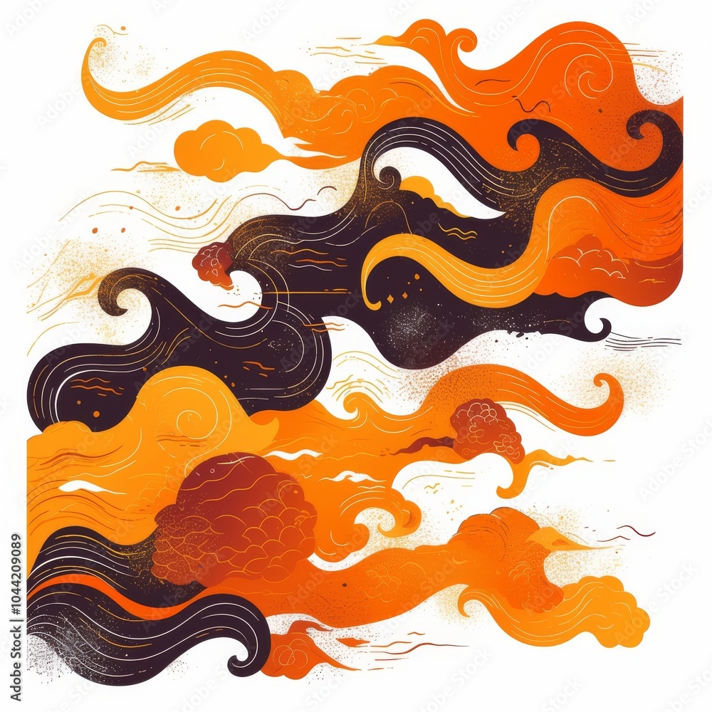 Aufkleber an intricate abstract design featuring swirling orange and black patterns, evoking a sense of dynami
