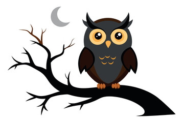 Obraz premium A cute owl perched on a spooky tree branch vector