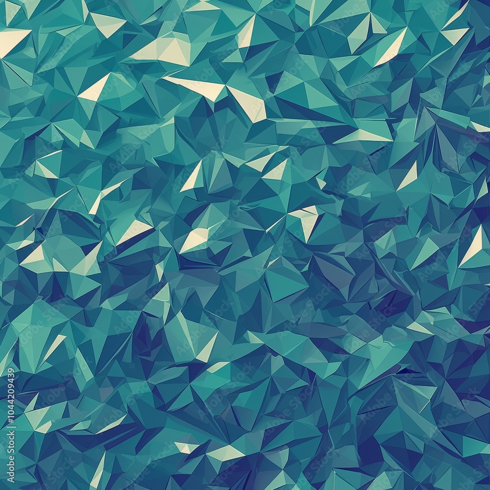 Poster abstract geometric background featuring a seamless pattern of teal and blue triangular shapes.