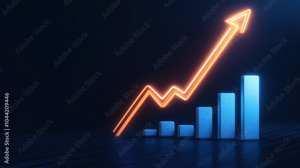 Poster a glowing graph illustrating upward growth with bars increasing in height.