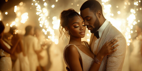 Happy young african american couple at party