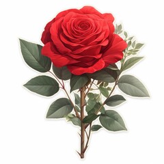 Fototapeta premium A vibrant red rose with lush green leaves, symbolizing love and beauty in a visually striking design.