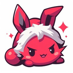 A cute, chibi-style red bunny with fluffy white hair and mischievous eyes, exuding a playful and charming vibe.