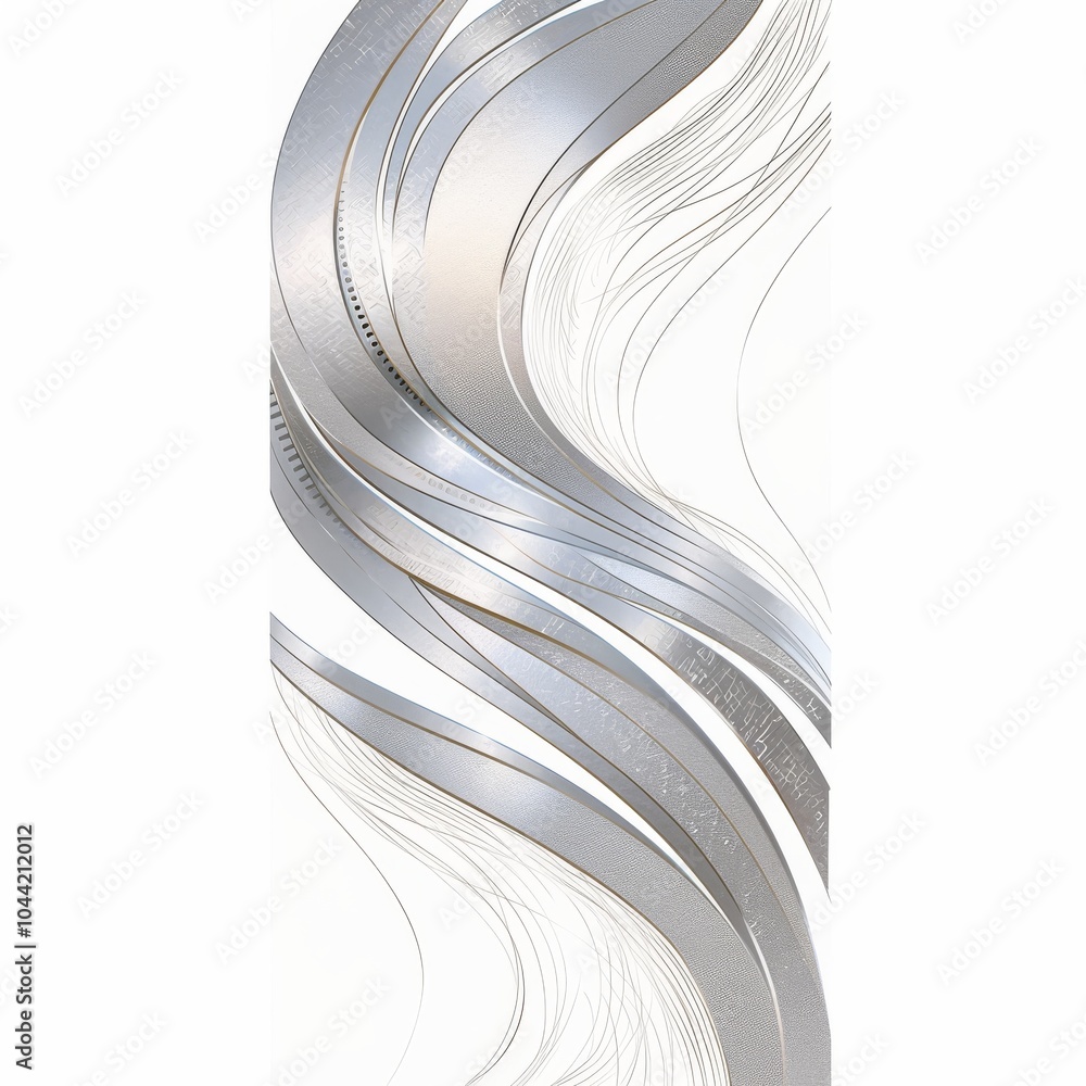 Poster elegant abstract silver waves with fine lines creating a sense of movement and fluidity.