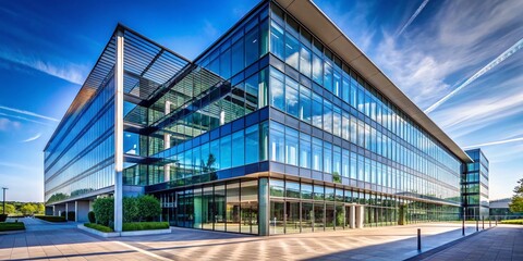 Fototapeta premium Modern Office Building Exterior with Copy Space for Corporate Use, Urban Architecture, and Business Branding Needs