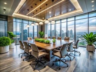 Obraz premium Modern Office Interior with Spacious Conference Room - Panoramic Photography for Contemporary Workspaces