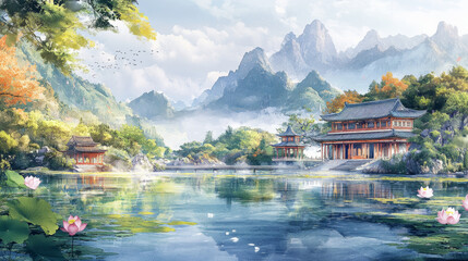Fototapeta premium Chinese style garden natural scenery 
