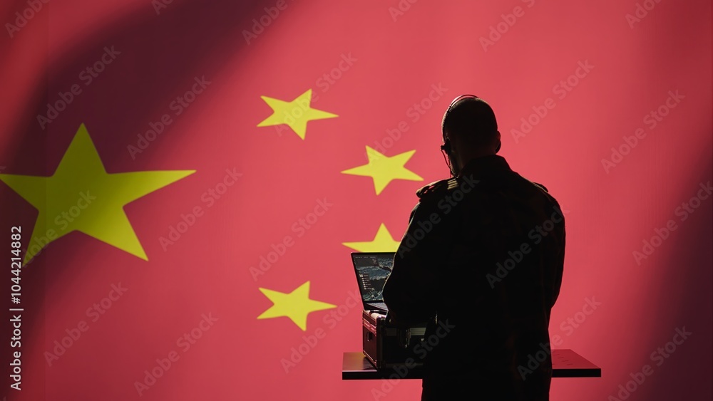 Aufkleber military dispatcher in control center relays information from army intelligence analysts to troops o