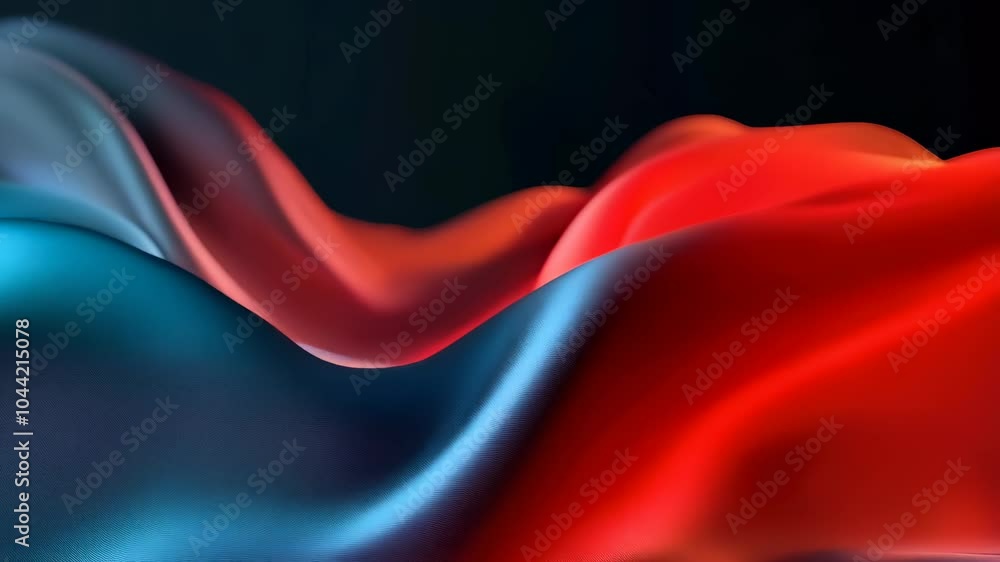 Poster vibrant and flowing abstract fabric showcases smooth waves of blue and orange, creating colorful dra