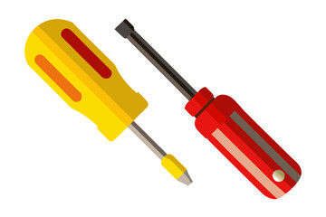  Red tool screwdriver, isolated on white background vector art illustration