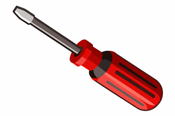  Red tool screwdriver, isolated on white background vector art illustration
