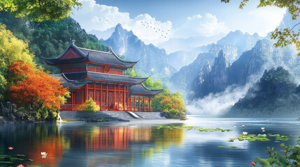 Obraz premium Chinese style garden natural scenery 