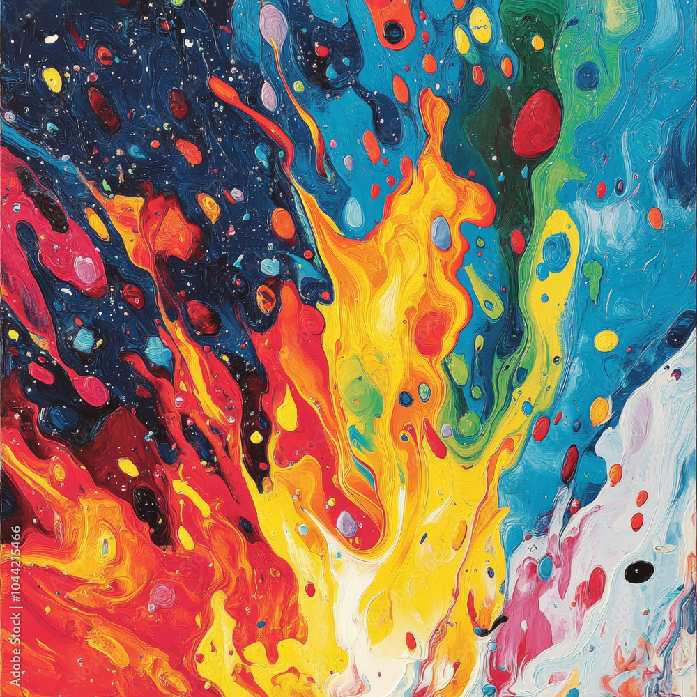 Poster a bold abstract image of flames flickering within water, creating an explosion of vibrant colors. te