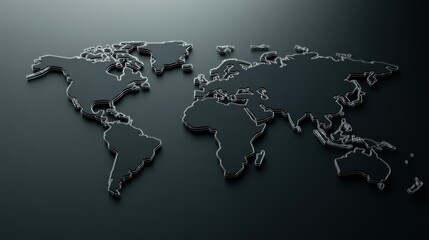 Naklejka premium A 3D-rendered world map with thin, bright lines stretching between continents, representing global trade and commerce. Realistic
