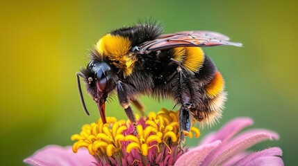 Bumblebee Resting on Pink Zinnia Flower - Bombus Hortorum Taking a Nap