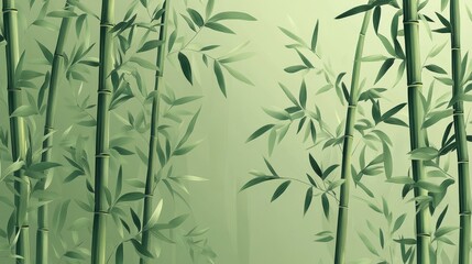 A serene depiction of bamboo stalks against a soft green background, creating a tranquil nature scene ideal for relaxation and meditation.