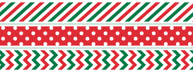 green and red washi tape design, geometric Christmas border line set, vector decorative elements