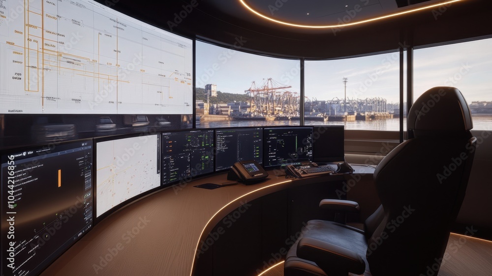 Aufkleber a dispatch center with a large screen filled with tracking data, logistics flows, and vehicle positi
