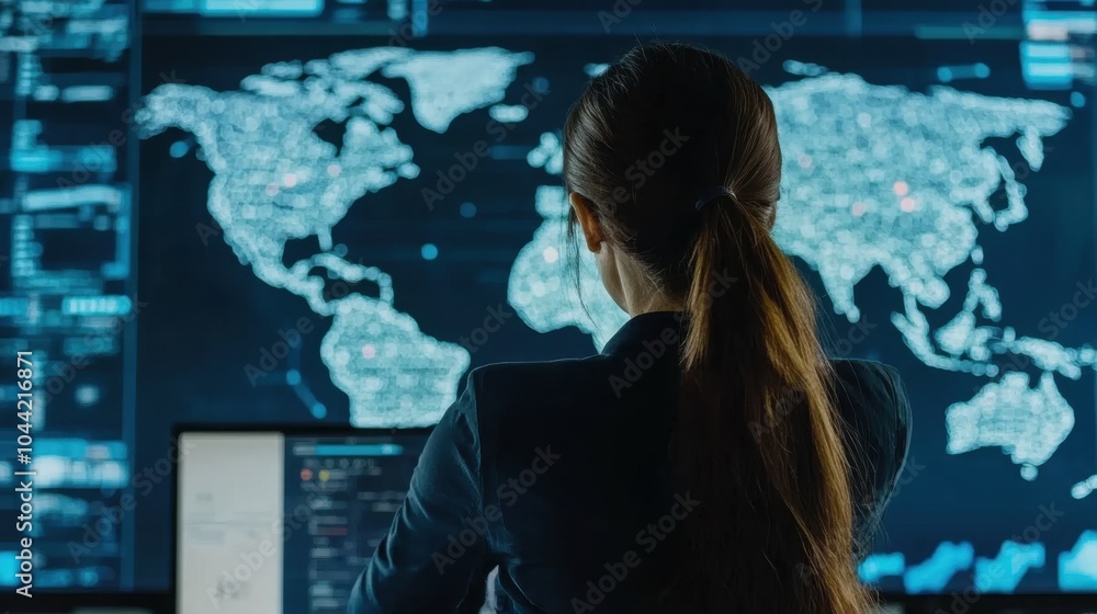 Aufkleber a dispatch center with a large screen filled with tracking data, logistics flows, and vehicle positi