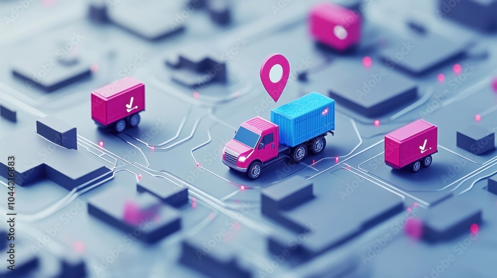 Aufkleber a dispatch center with a large screen tracking global deliveries and vehicle routes in real-time.