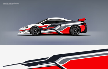 Fototapeta premium Car wrap livery design sporty sharp line style combination of red color on white background