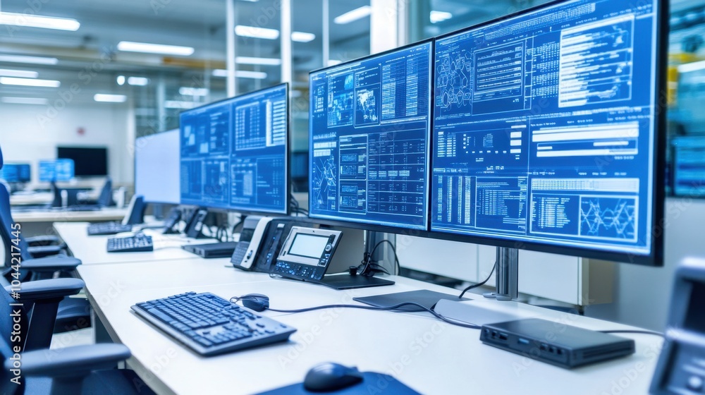 Aufkleber a dispatch center with operators monitoring real-time tracking data on a large screen, showing globa