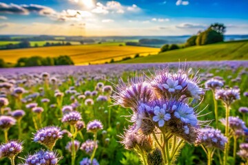 Fototapeta premium Phacelia Flowers Blooming in Summer Field for Honey Production - Vibrant European Agriculture Scene