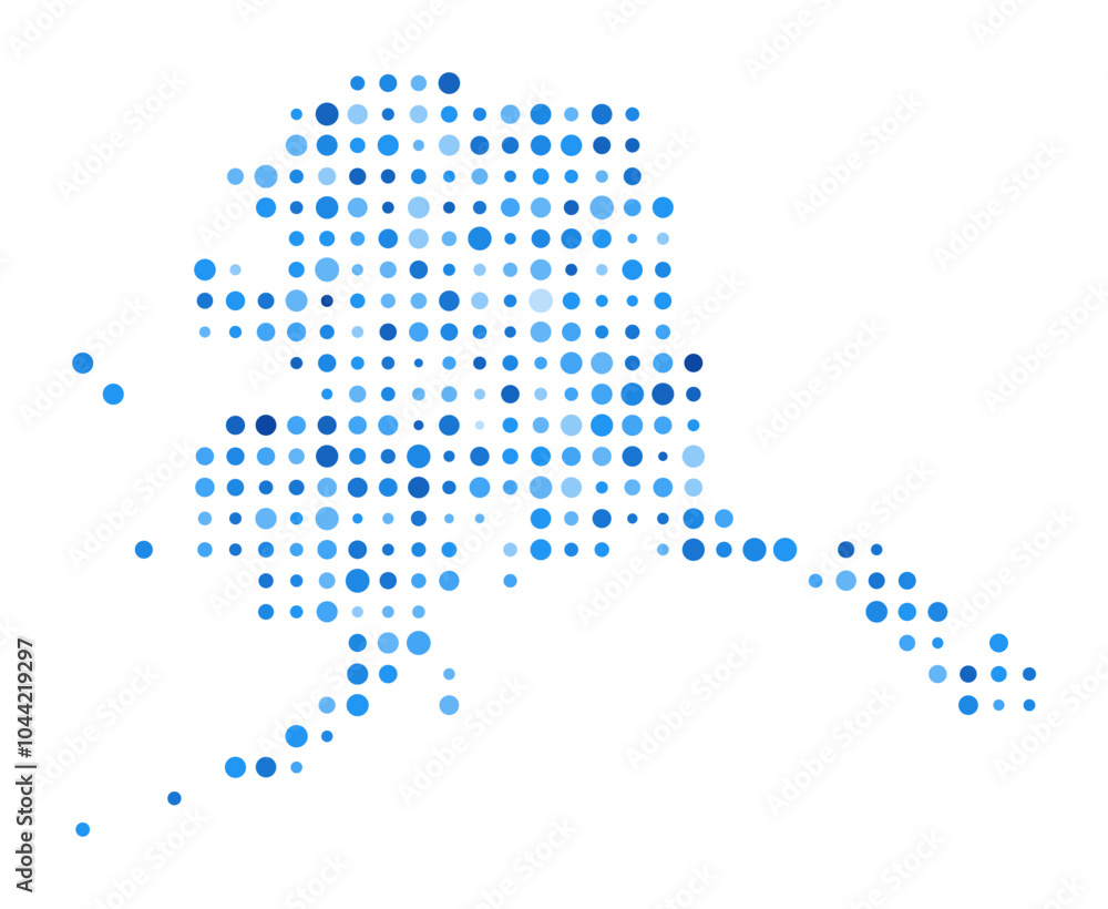 Poster alaska dot map. us state digital style shape. alaska vector image. us state shape blue circular dots