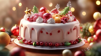 christmas cake with candles and decorations