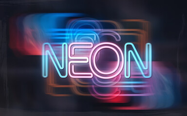 Obraz premium Neon pink and blue glowing sign on a dark background retro futuristic aesthetic nightlife and urban vibes 