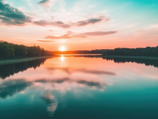 Fototapeta premium Serene Sunset over a Lake