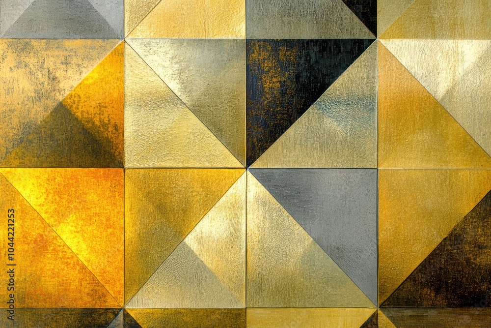 Leinwandbilder this artwork showcases a composition of squares and rhombuses in rich gold and silver tones, creatin