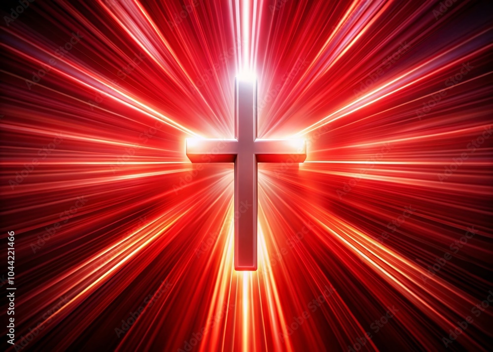 Poster red background with white cross logo design - long exposure effect for dynamic branding
