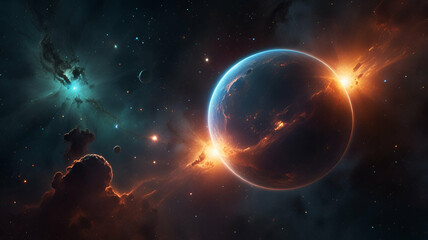 Fototapeta premium Hazy, glowing orbs softly blending with a nebula-like background. Wallpaper