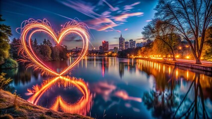 Fototapeta premium Romantic Long Exposure Love Scene with Heart Light Trails for Valentine’s Day