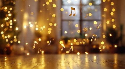 An empty scene featuring a blank mockup template (gold ballet music note motifs swirling around) 