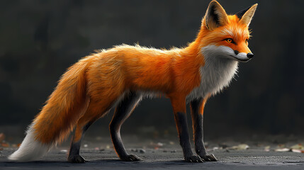 Fototapeta premium A realistic depiction of a fox showcasing its vibrant orange fur and distinctive features in a natural pose. Spirit Fox. Illustration