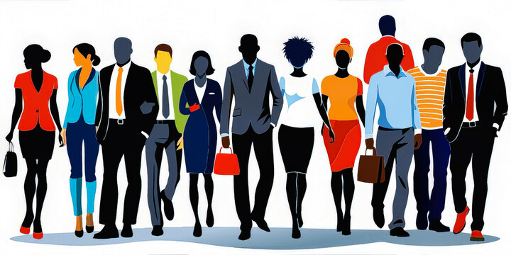 recommend clip art: Silhouettes of people in business suits on a white background. Silhouettes of businessmen and businesswomen.
                    