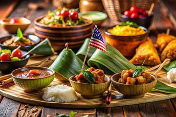 Slow Motion Food Photography with Malaysian Flags on Abstract Background for Culinary Art