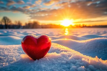 Fototapeta premium Snowy Valentine's Day Heart on Icy Crust - Perfect Winter Morning Scene for Card Design