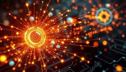 Obraz premium Futuristic Technology Background with Glowing Circuits and Digital Data Streams 