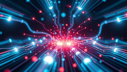 Obraz premium Futuristic Technology Background with Glowing Circuits and Digital Data Streams 