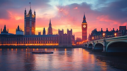 Fototapeta premium Sunset View of Big Ben and Parliament in London