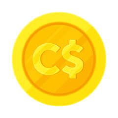 Obraz premium Gold coin with Canadian dollar sign. Economy, finance, investment, profit, money, CAD currency concept. Flat vector illustration isolated on white background