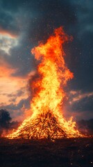Majestic Bonfire Under Dramatic Sky at Dusk