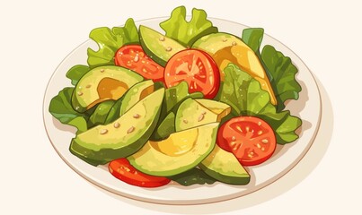 salad illustration featuring neatly arranged avocado slices on top