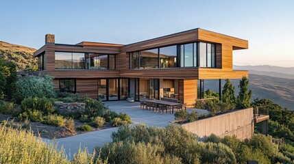 Modern Home with Scenic Mountain View at Sunset