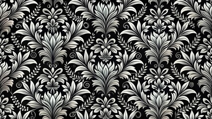 Fototapeta premium Seamless floral pattern background in black and white, taken from a high angle view