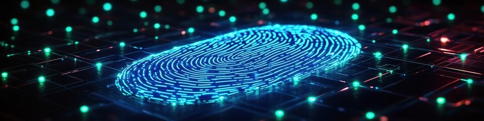 Fototapeta premium Futuristic Digital Circuit Board with Glowing Blue and Green Lights Representing Advanced Technology and Innovation in LED Electronics and Microchips